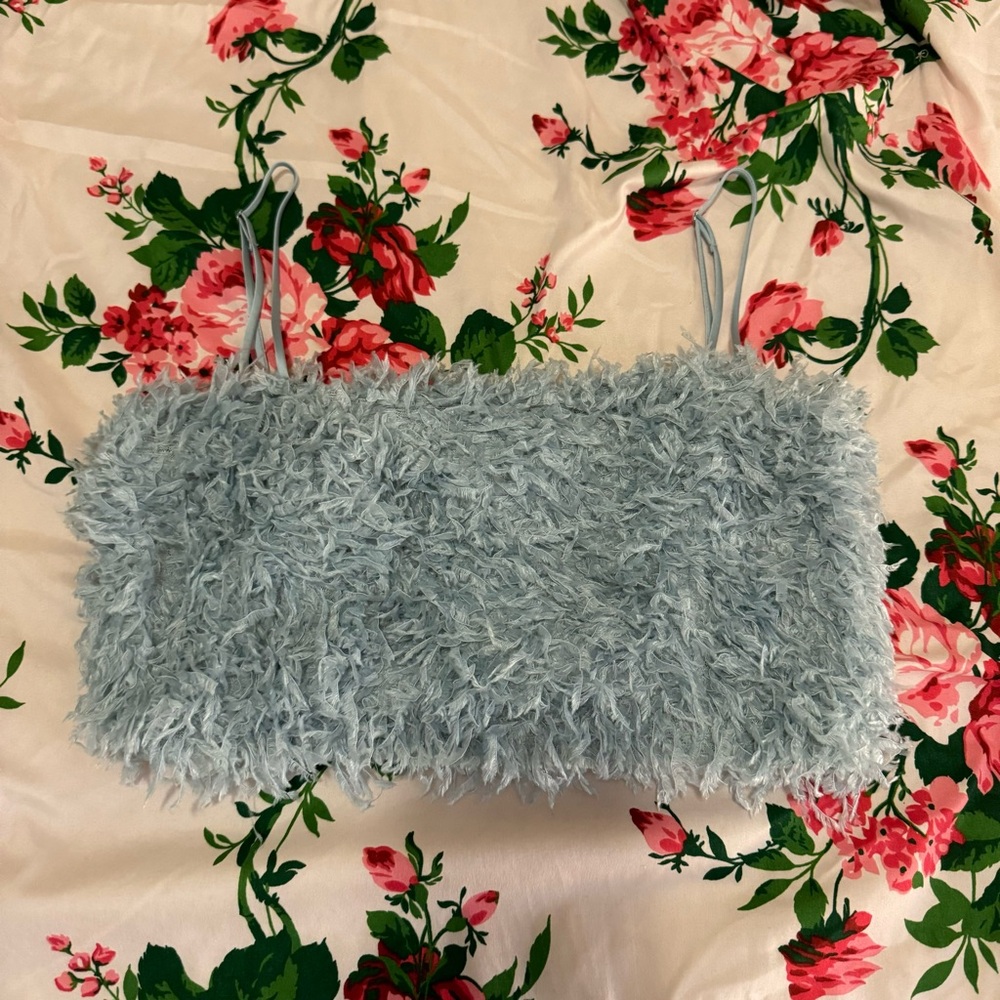 Zara Light Blue Faux Feather Tank Top